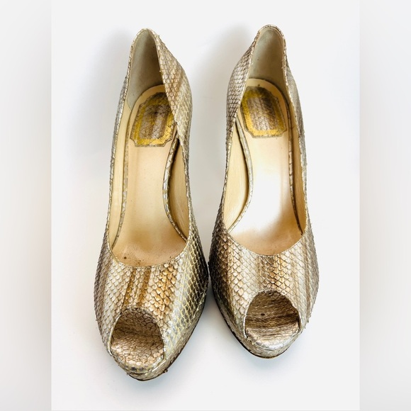 Christian Dior Platinum Snake Skin Peep-toe Heels 36 - Picture 1 of 15